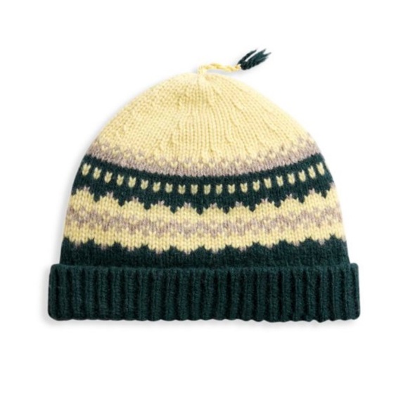 NWT BURBERRY FAIR ISLE BEANIE HAT CASHMERE / WOOL - GREEN / CREAM / TAN - Picture 9 of 11